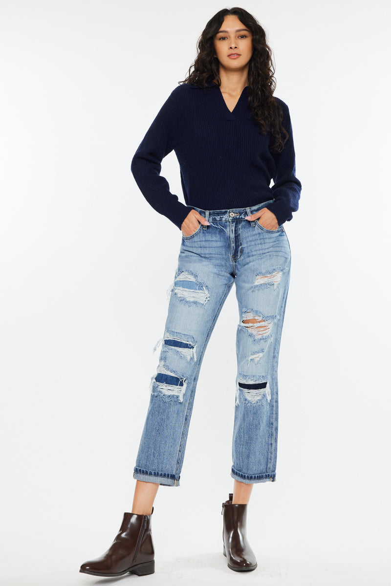 Nicola High Rise Boyfriend Jeans for Women - Comfortable Stretch Denim Pants with Relaxed Fit | Perfect for Casual Outfits, Streetwear & Everyday Wear