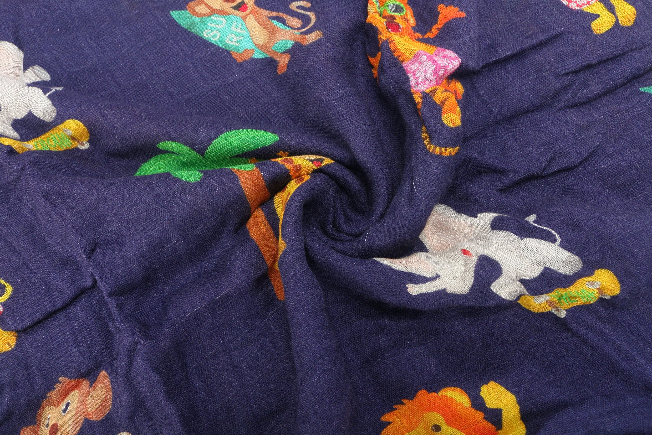 Soft Baby Muslin Swaddle Blanket with Zoo Animals Print - Navy Blue for Newborns & Infants | Perfect for Swaddling, Nursing, and Stroller Use