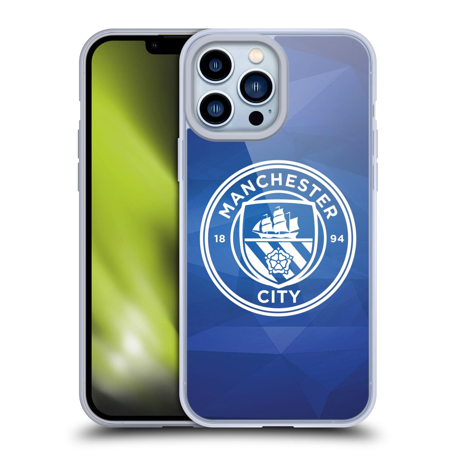 Officially Licensed Manchester City FC Obsidian White Mono Badge Geometric Soft Gel Case for iPhone 13 Pro Max - Durable Protection & Stylish Design for Soccer Fans | Perfect for Match Days, Travel & Everyday Use