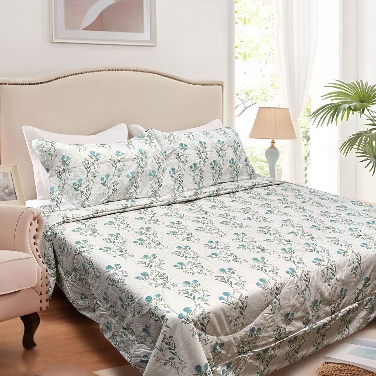 Hotel Living 3-Piece Lightweight Comforter Set - Queen/King Size, Corbett Floral Teal Design for Bedroom Decor | Perfect for Guest Rooms, Vacation Homes & Cozy Bedrooms