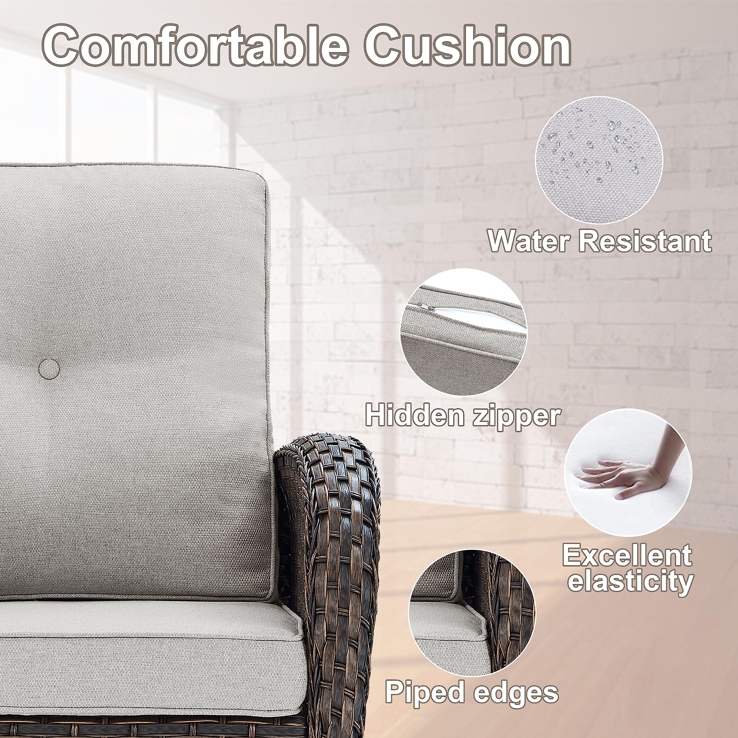 PE Wicker Swivel Glider Chair with Cushions - Patio Furniture for Outdoor Porch, Deck & Balcony - Brown/Beige - Perfect for Relaxing, Reading & Enjoying Sunset Views