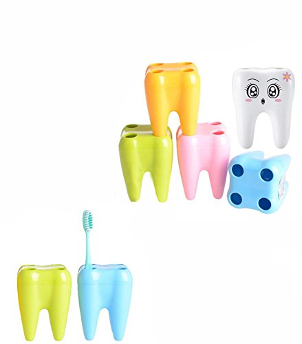 4-Piece Colorful Cartoon Toothbrush Holder Set with Stand - Creative Bathroom Organizer for Kids & Adults - Perfect for Home, Dorm, and Travel Use