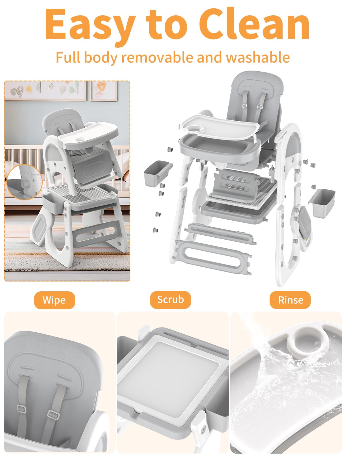 **Baby High Chair with Safety Harness & Adjustable Seat – Convertible Toddler Chair, Study Table & Building Block Play Set – Perfect for Feeding, Learning & Playtime**