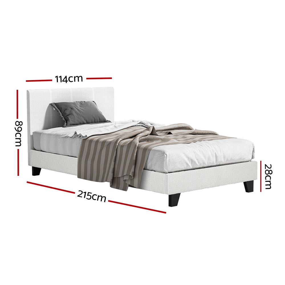 Coogee King Single Bed Frame - Soft White Bouclé Upholstered Platform Bed for Kids & Teens | Perfect for Small Bedrooms & Guest Rooms