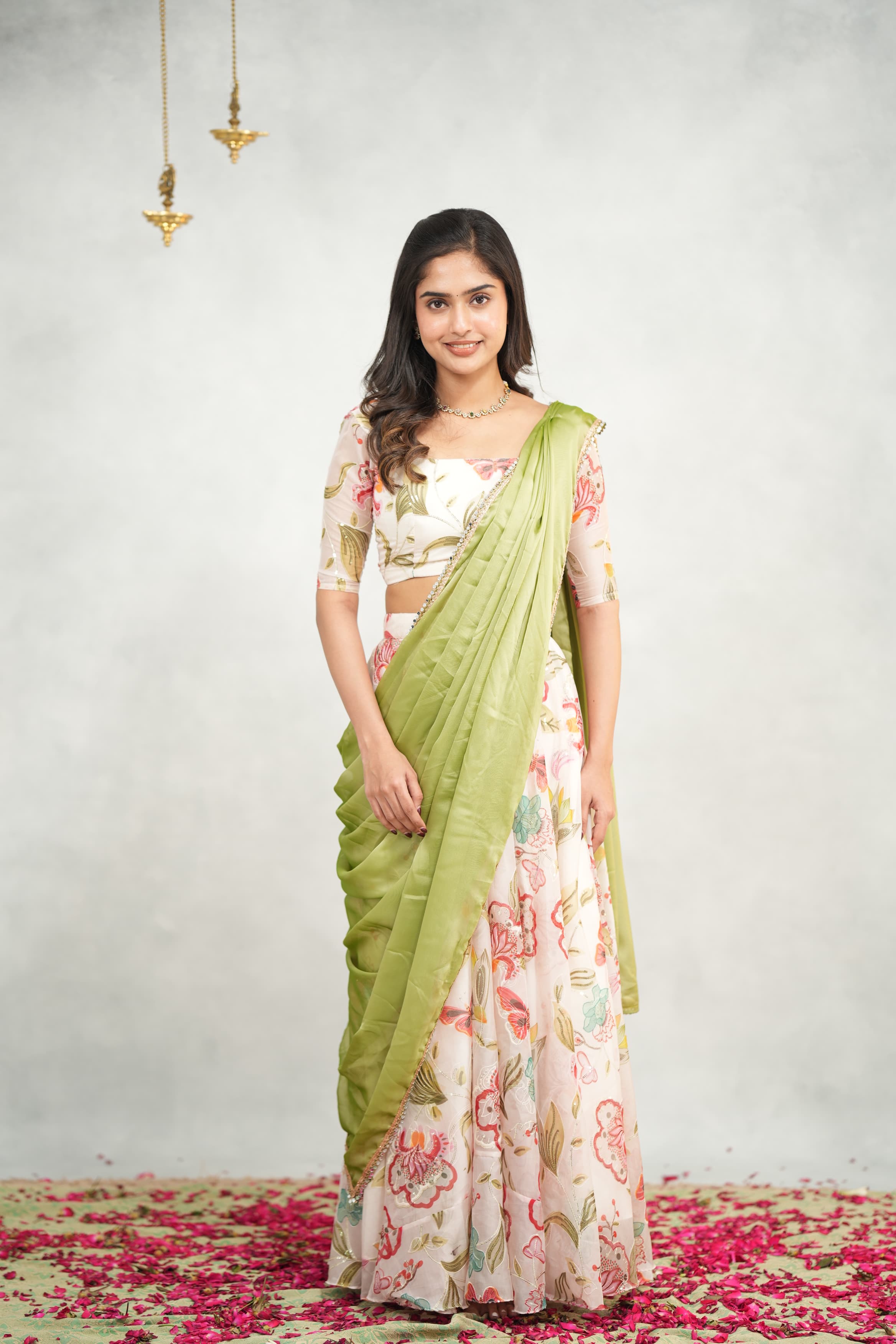 Oviya Simple and Elegant Floral Lehenga Choli for Women | Indian Traditional Dress for Weddings, Festivals & Special Occasions | Perfect for Diwali, Sangeet & Cultural Events