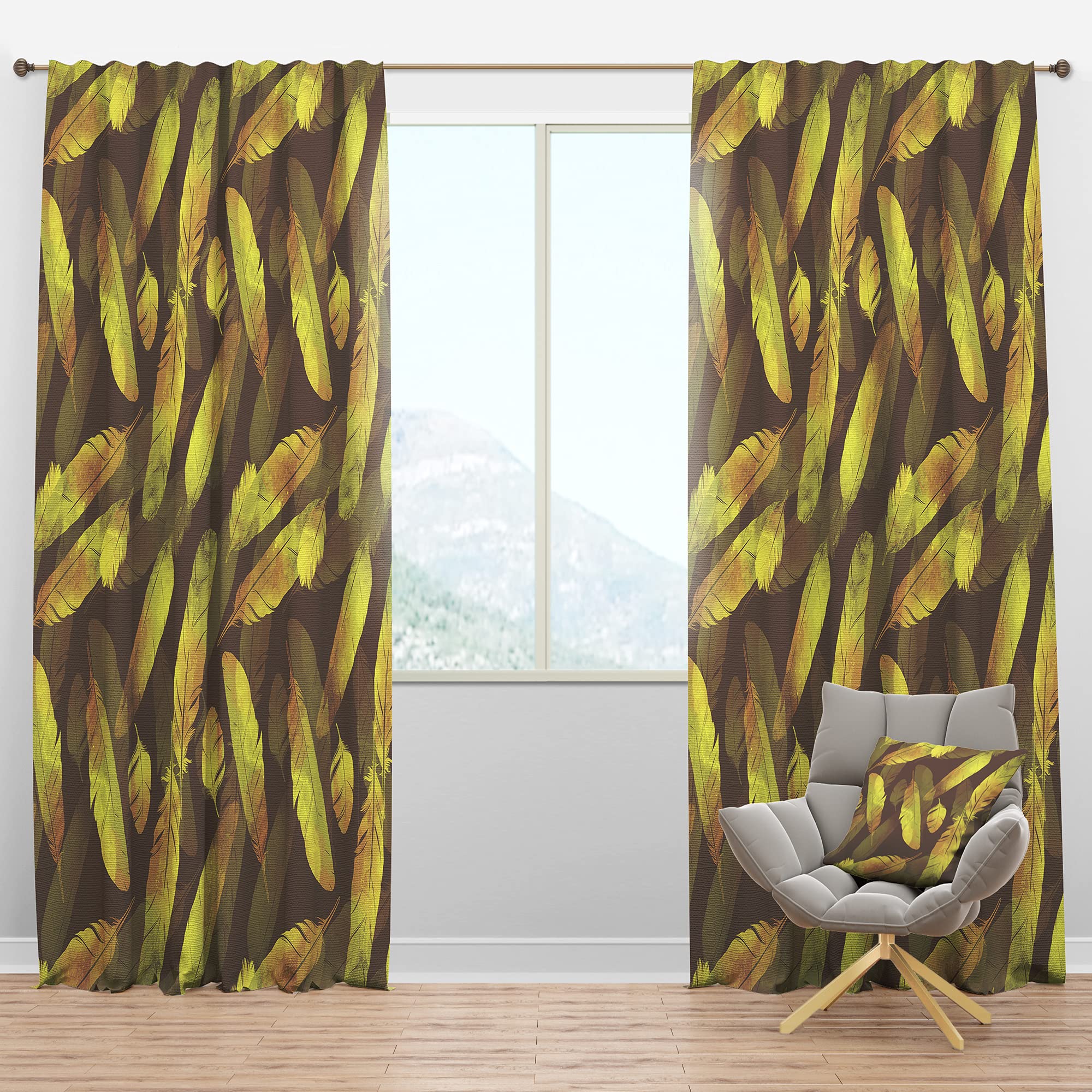 DesignQ Blackout Curtains 'Bird Feathers Pattern' - Thermal Insulated Single Panel (52x95 inches) for Bedroom & Living Room - Noise Reducing & Energy Saving Window Drapes - Perfect for Home Decor, Nursery, and Office Use