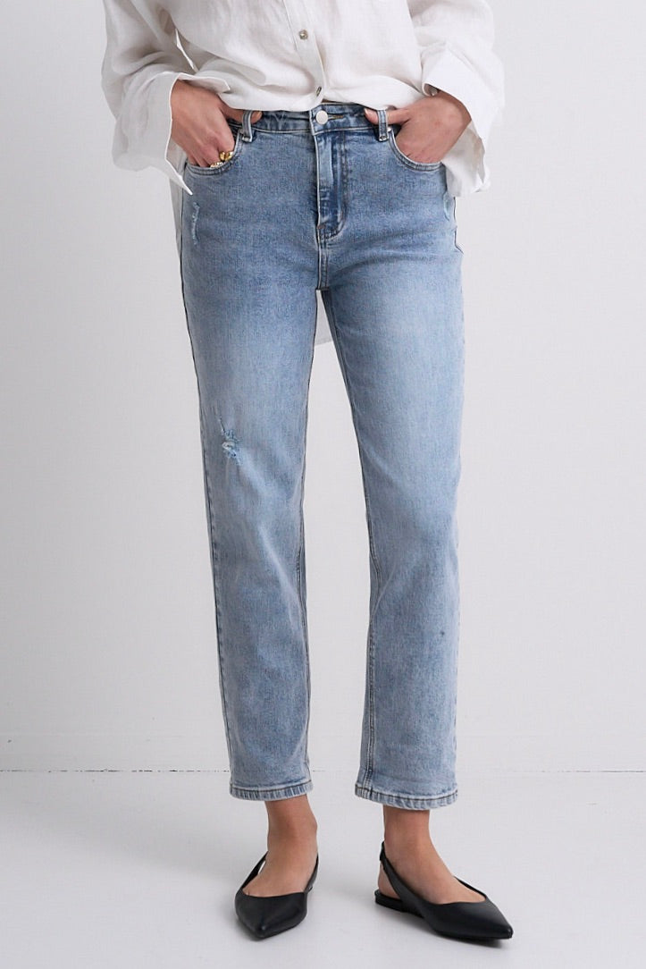 Amelia Mid Blue Mid Rise Slim Leg Jeans for Women - Comfortable & Stylish Denim Pants for Casual Wear, Office & Everyday Outfits