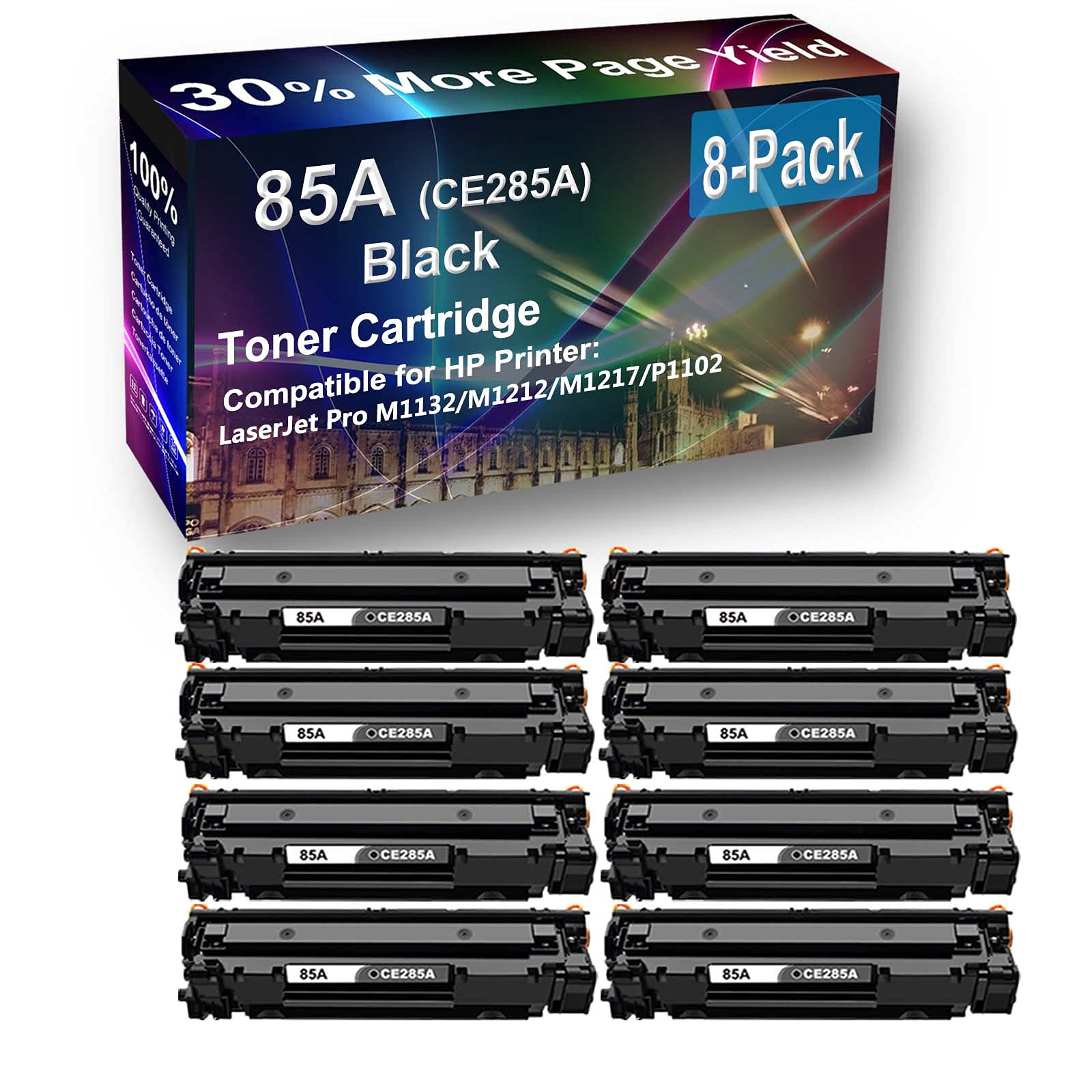 8-Pack Compatible High Capacity M1217 P1102 Printer Toner Cartridge Replacement for HP CE285A 85A (Black) - Perfect for Office, Home & Business Printing Needs