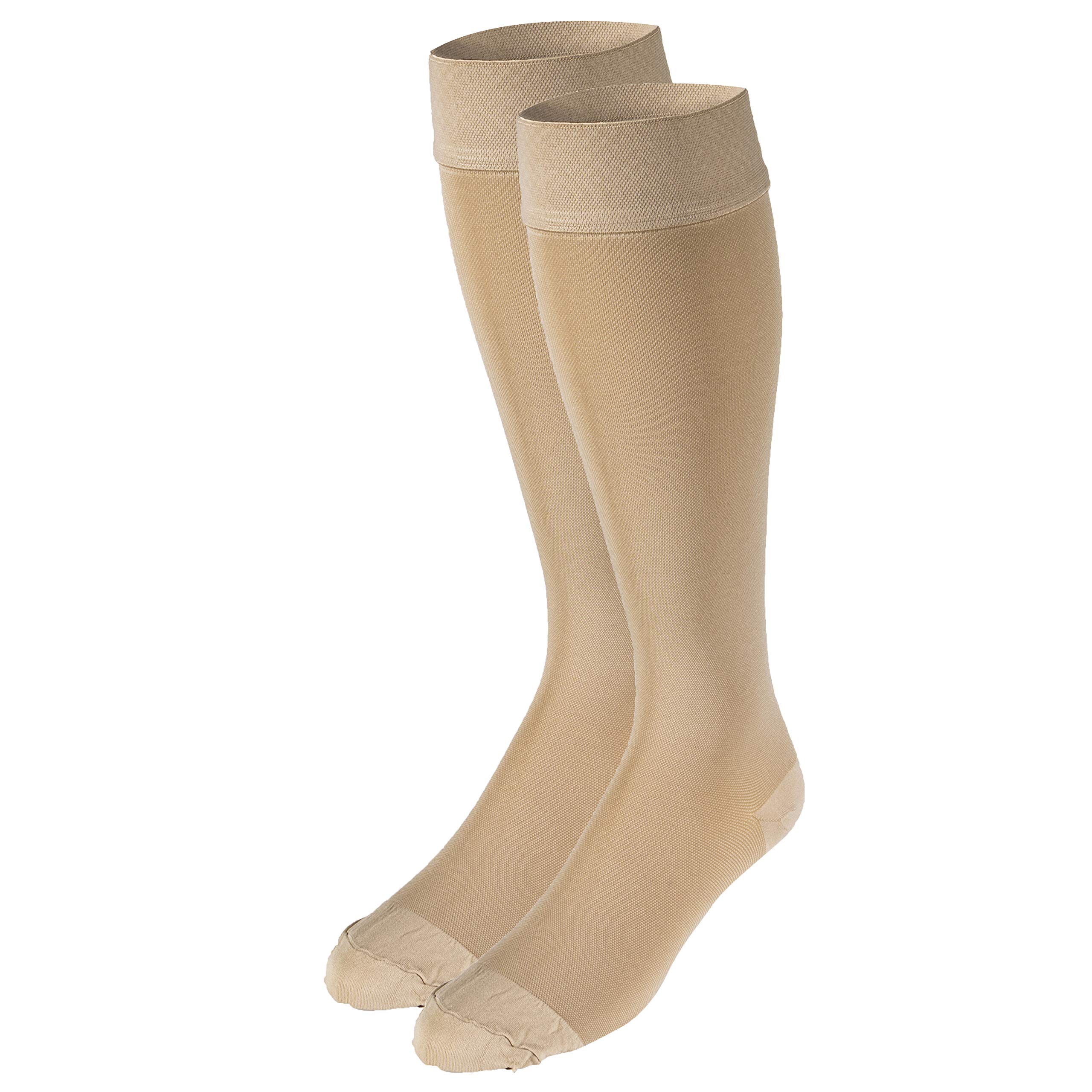 Truform 20-30 mmHg Compression Socks for Men & Women - Knee High Support Stockings with Dot Top & Closed Toe - Beige Small Size - Ideal for Travel, Varicose Veins & Post-Surgery Recovery