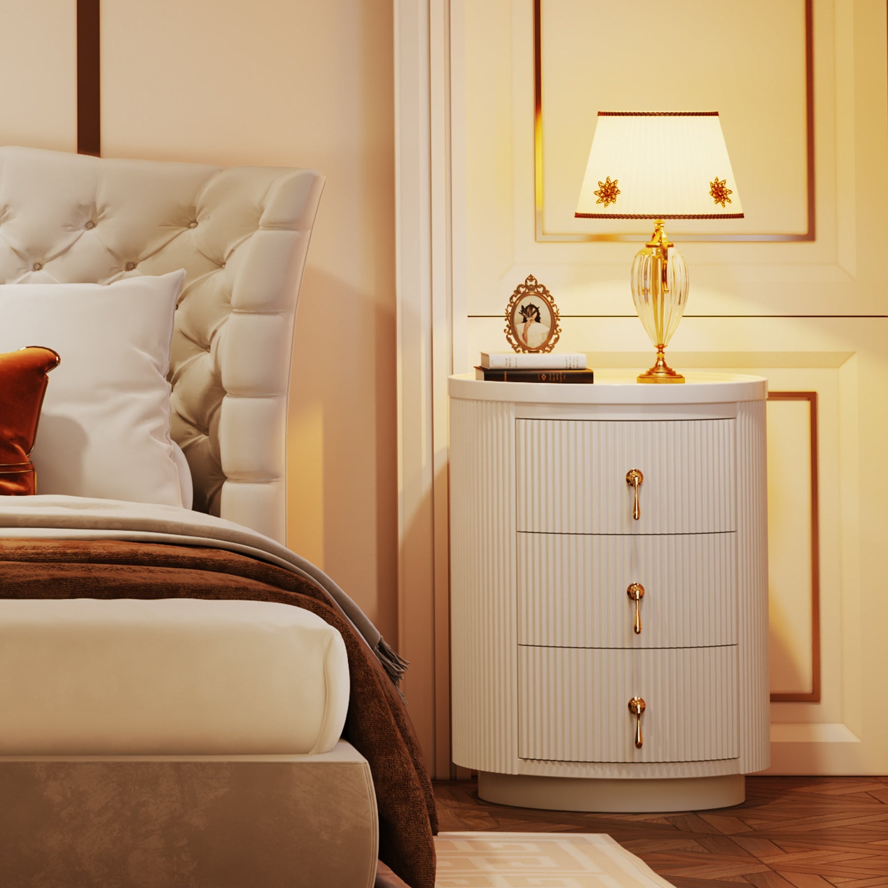 Modern 3-Drawer Nightstand with Storage - Round Side End Table for Bedroom, Living Room & Office - Compact & Stylish Furniture for Small Spaces