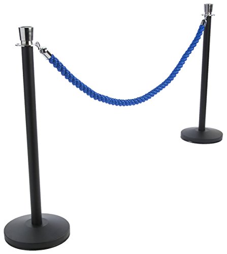 Black Metal Crowd Control Stanchions - 39 Inches Tall with Blue 78-Inch Twisted Nylon Rope & Chrome Hooks - Perfect for Event Queuing, VIP Sections, and Retail Store Displays
