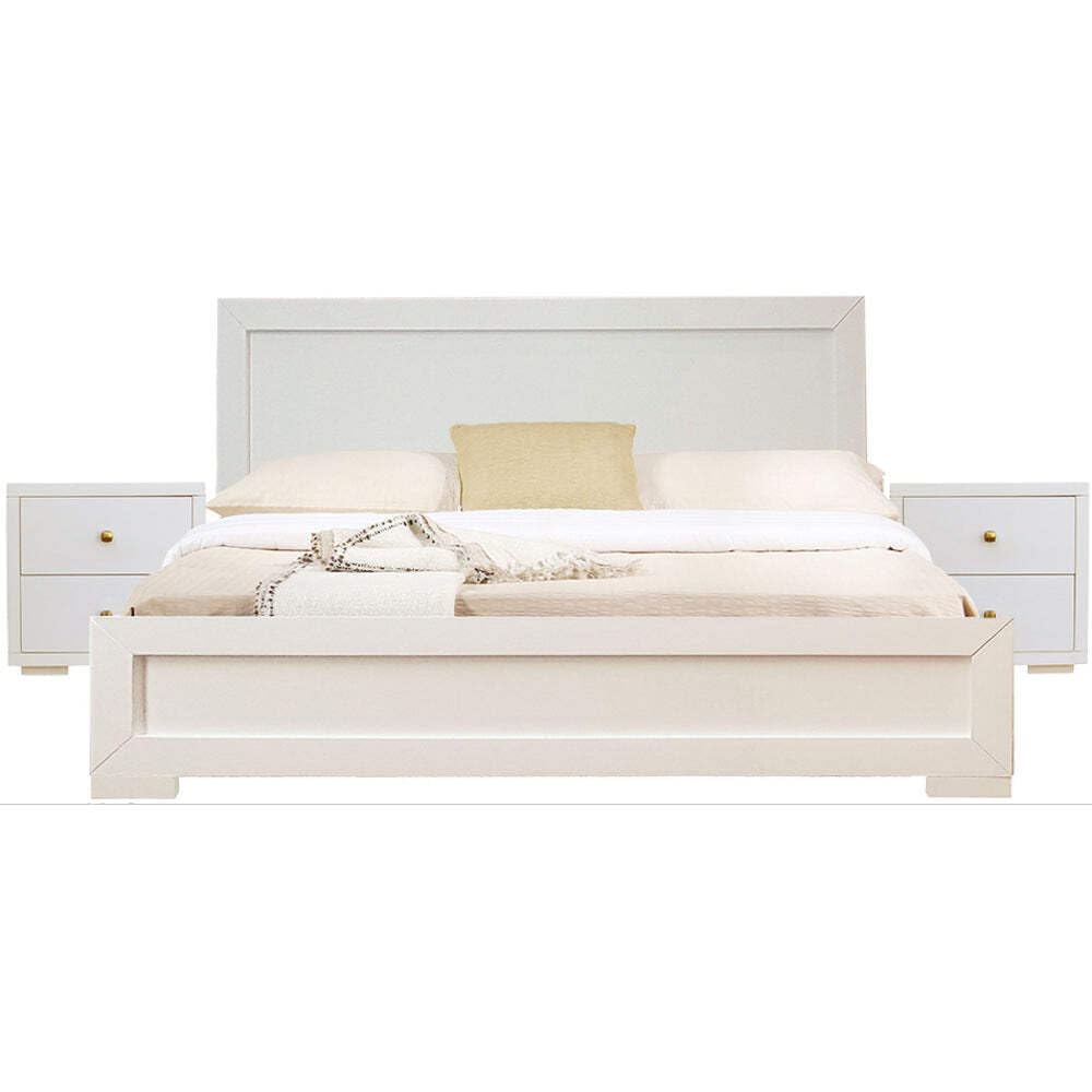 Camden Isle Trent White Queen Wooden Platform Bed with 2 Nightstands - Modern Bedroom Furniture for Home Decor & Space Saving