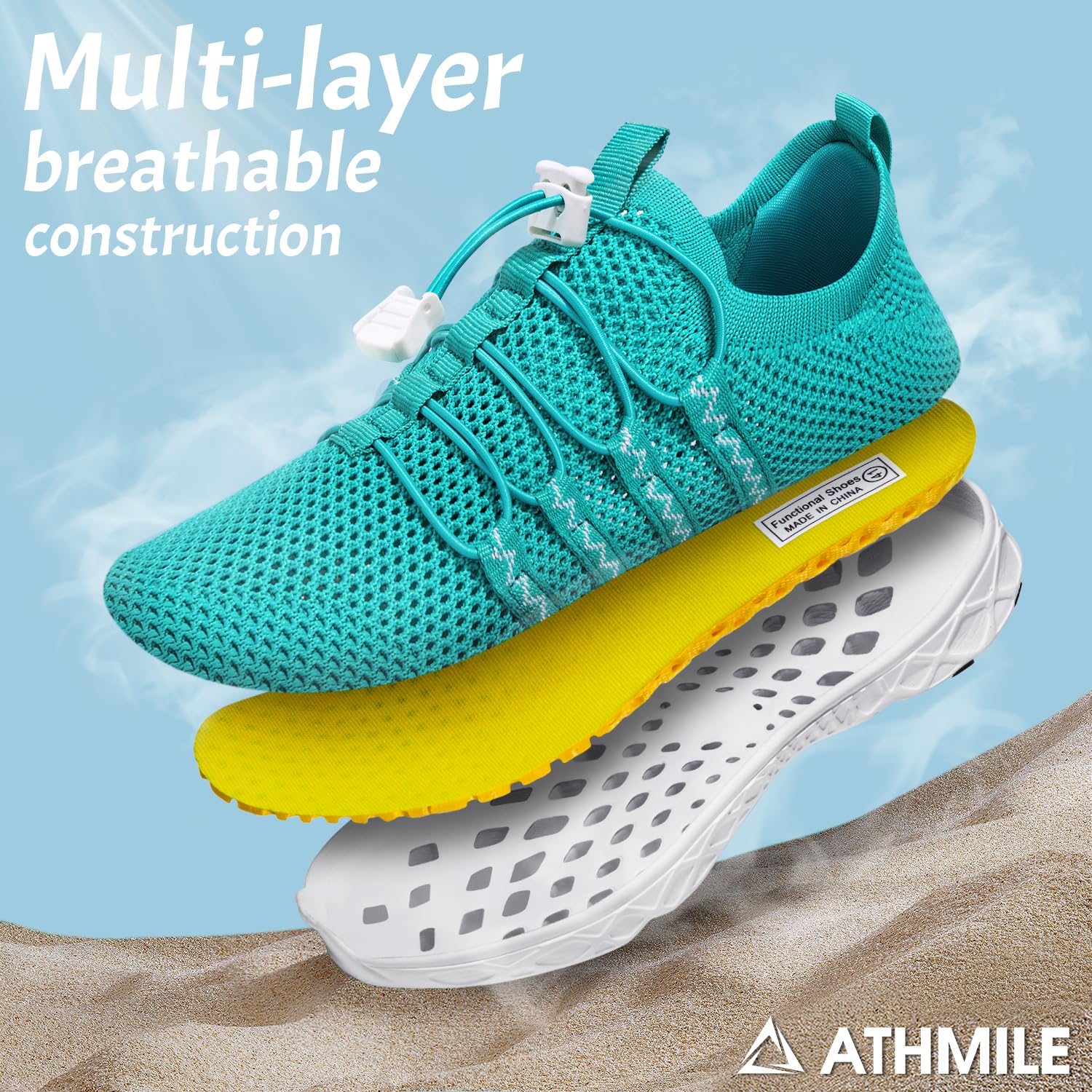 **ATHMILE Women's & Men's Water Shoes - Lightweight, Breathable Slip-On Sneakers for Walking, Tennis, Beach, Swimming, Kayaking | Gym, Travel & Work | Non-Slip Quick-Dry Sports Shoes**    *(Use for: Beach vacations, poolside walks, kayaking adventures, gym workouts, travel comfort & casual outings.)*