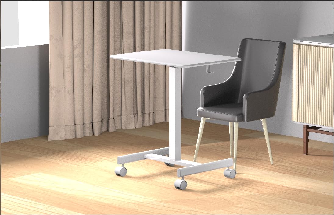 Adjustable Height Mobile Standing Desk with Lockable Wheels & Hook - Portable Rolling Laptop Desk for Home Office & Hospital Use - Perfect for Sit-Stand Workstations, Telemedicine Carts & Mobile Workstations