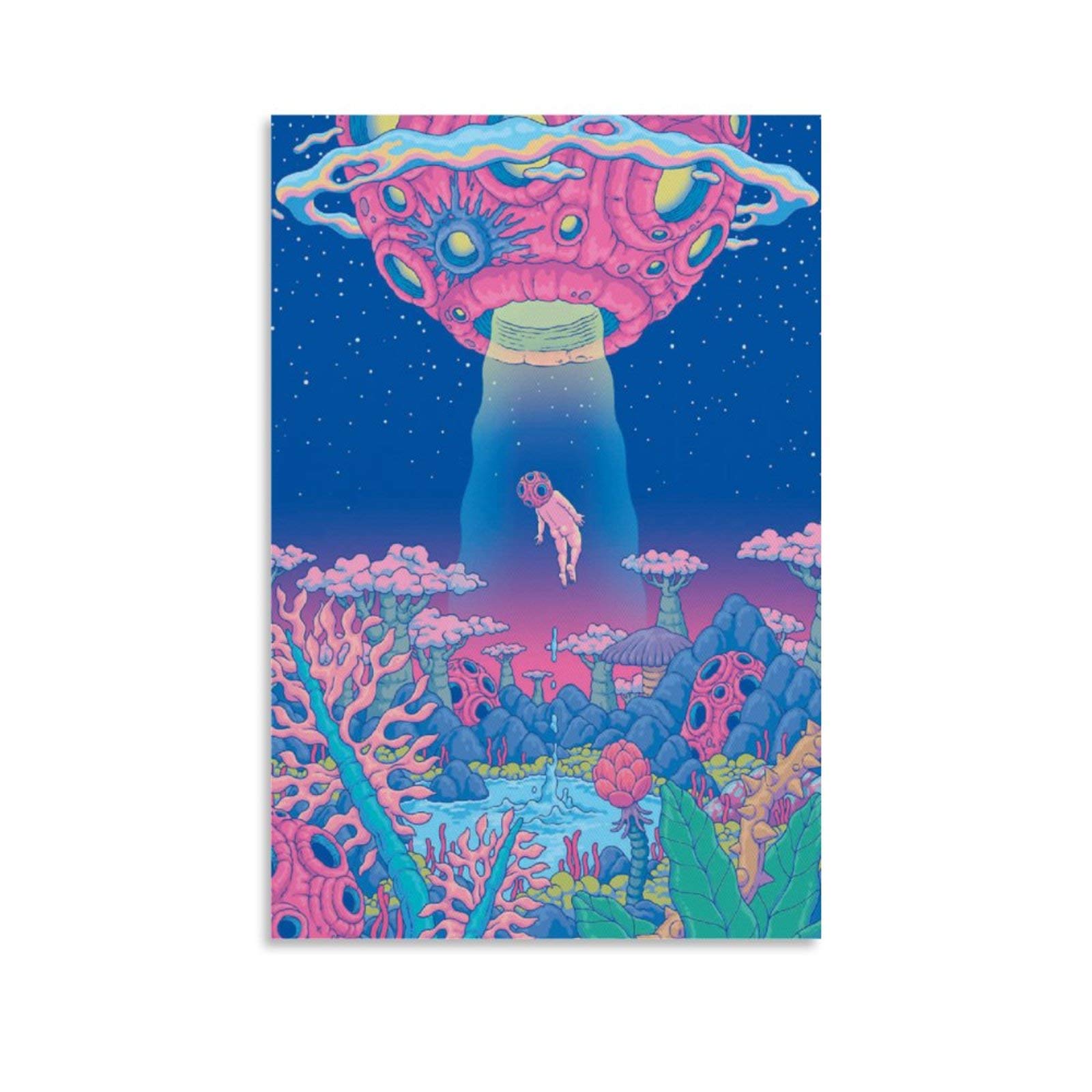 Modern Psychedelic Oil Painting - Underwater World Spaceship & Alien Canvas Art Poster - 08x12inch(20x30cm) Wall Decor for Bedroom, Living Room & Office - Unique Home & Gift Idea