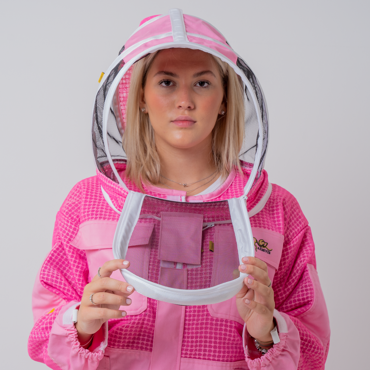 PINK OZ ARMOUR 3-Layer Mesh Ventilated Beekeeping Suit with Fencing Veil - Full Body Protection for Beekeepers, Honey Harvesting & Hive Inspection