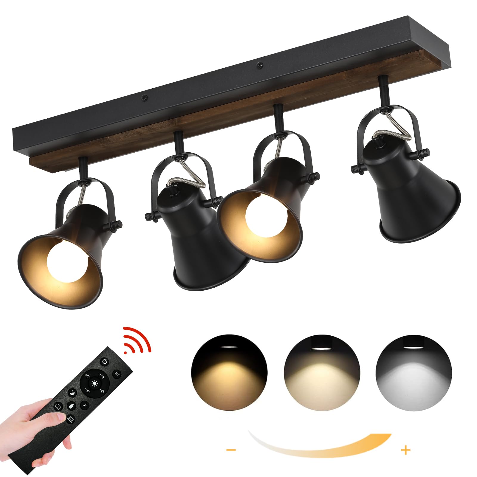 KEESFU 4-Light Dimmable Track Lighting Kit with Remote Control - Adjustable Black Ceiling Lights for Kitchen, Dining Room, Hallway & Bathroom - Modern Farmhouse Style Rotatable Fixtures (Bulbs Included) - Perfect for Ambient Lighting and Task Illumination