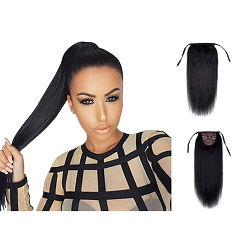 Remeehi 100% Remy Human Hair Clip-In Ponytail Extension - 16 Inch Straight Dark Chocolate Brown (6#) for Women - Perfect for Parties, Weddings & Everyday Styling