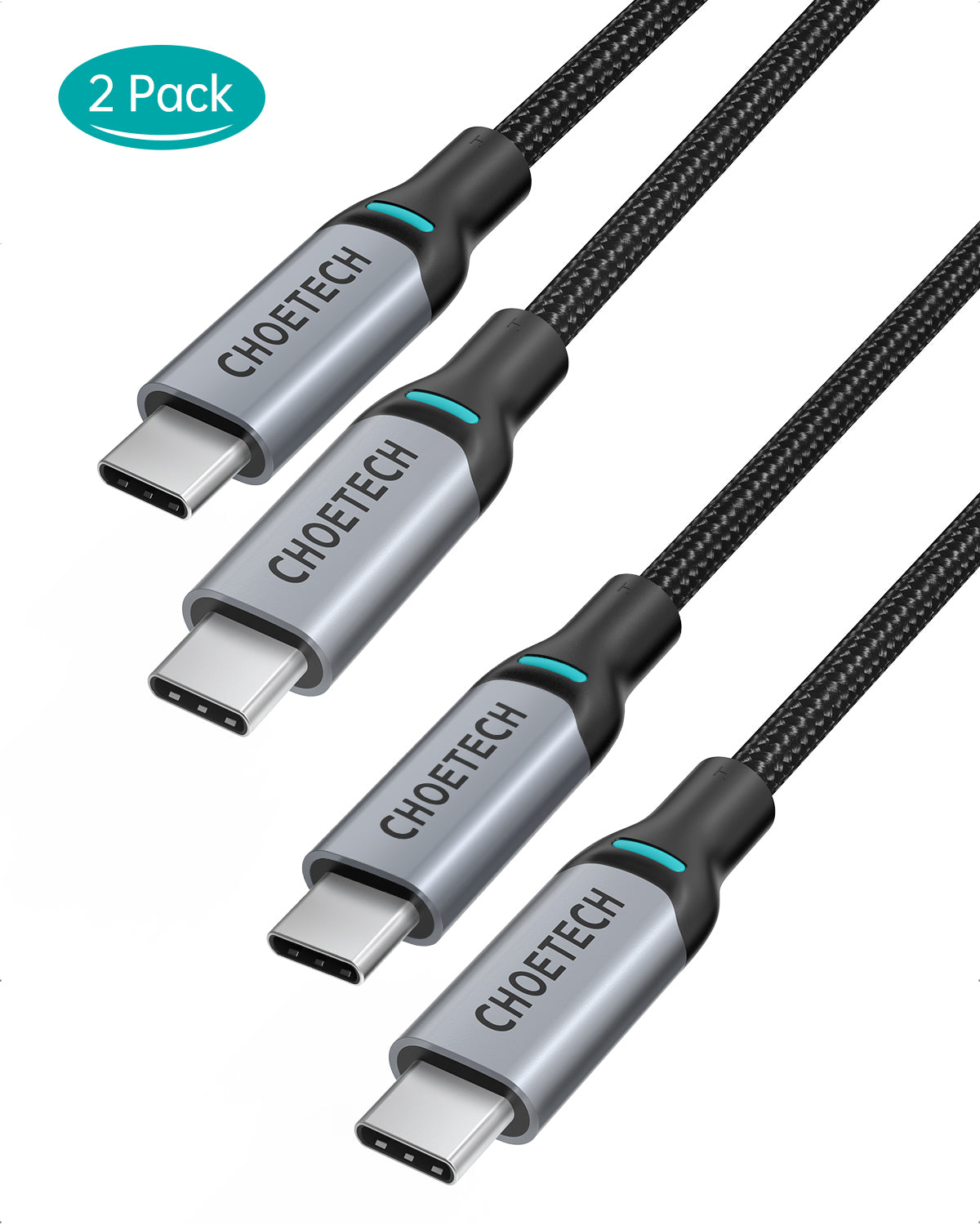 Choetech USB C to USB C Cable 2 Pack (100W 6ft) Fast Charging Braided Type C Cable for MacBook Pro/Air, iPad Pro, Samsung Galaxy, Nintendo Switch - Perfect for Home, Office & Travel Charging