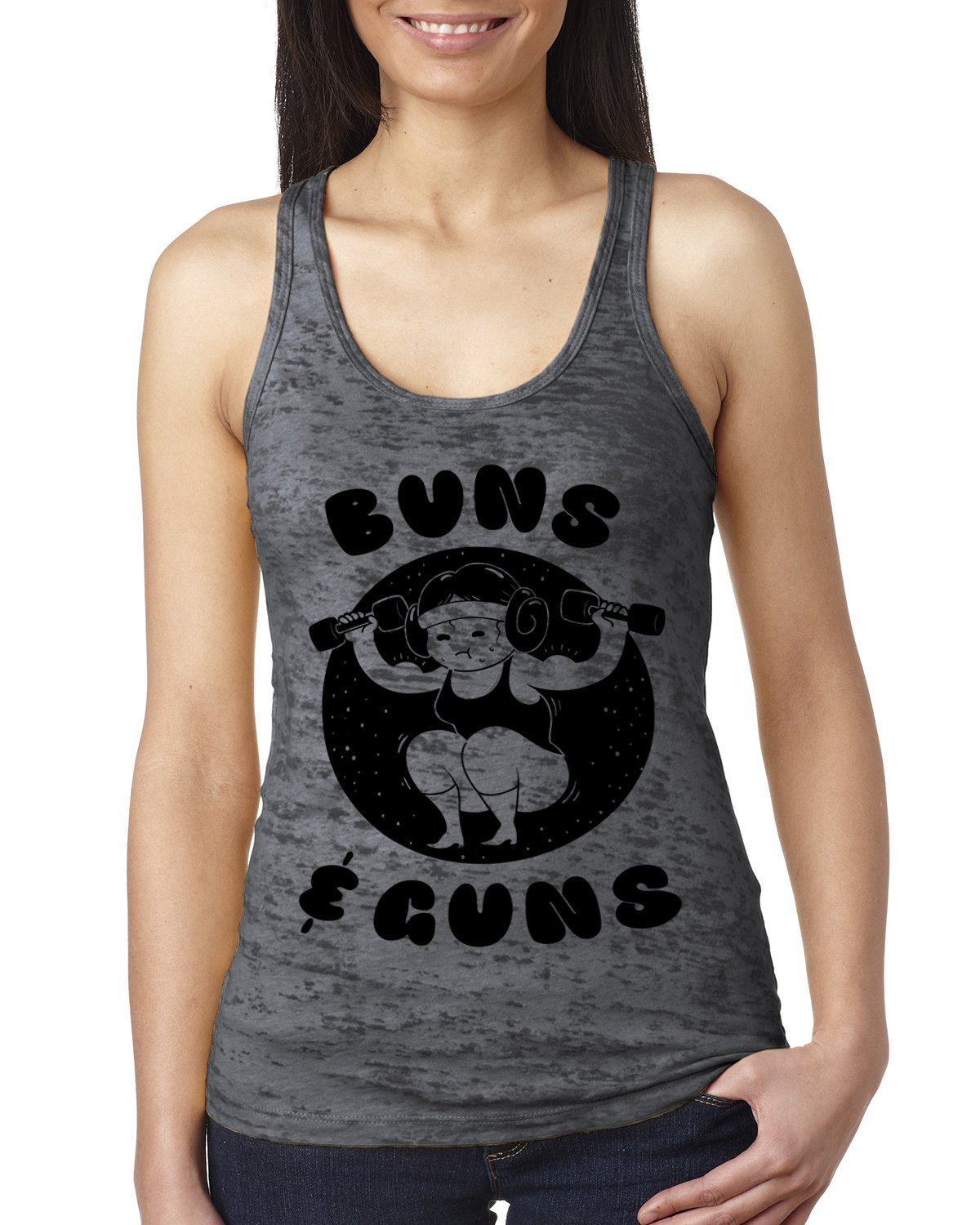 Buns & Guns Women's Burnout Tank Top - Soft & Breathable Workout Shirt for Gym, Yoga & Running