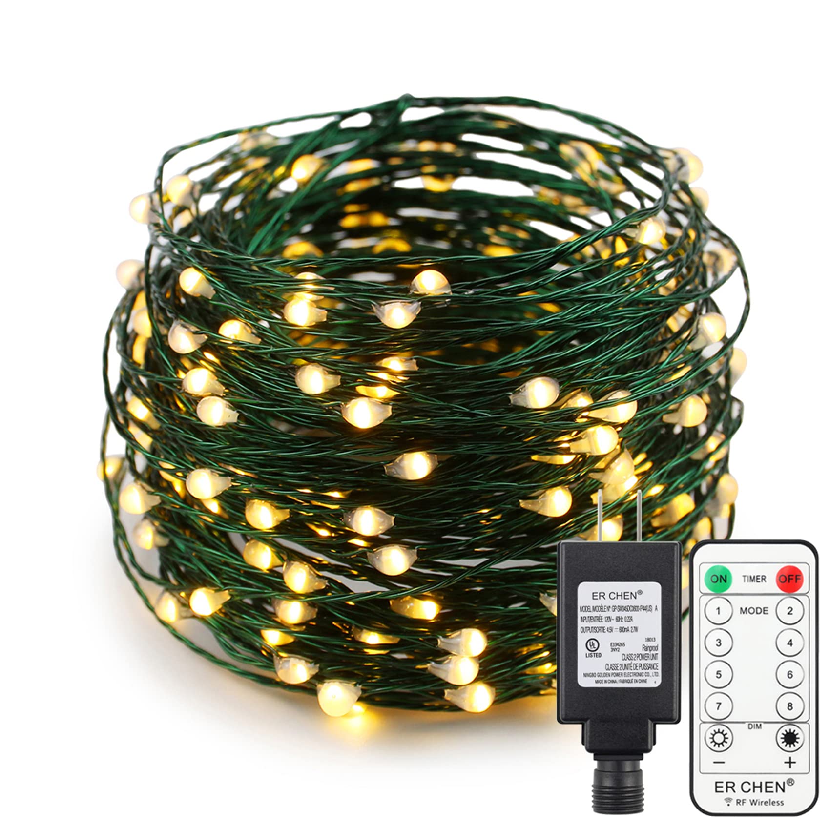 66ft LED String Lights with Remote - 200 Warm White Starry Fairy Lights on 20M Green Copper Wire, Outdoor/Indoor Decoration for Bedroom, Garden, Party & Wedding