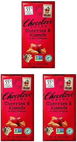Premium Dark Chocolate Bar with Cherries & Almonds - 3.2oz (3-Pack) | Gourmet Candy, Valentine's Gift, Holiday Treats | Perfect for Gifting, Dessert Pairing & Snacking