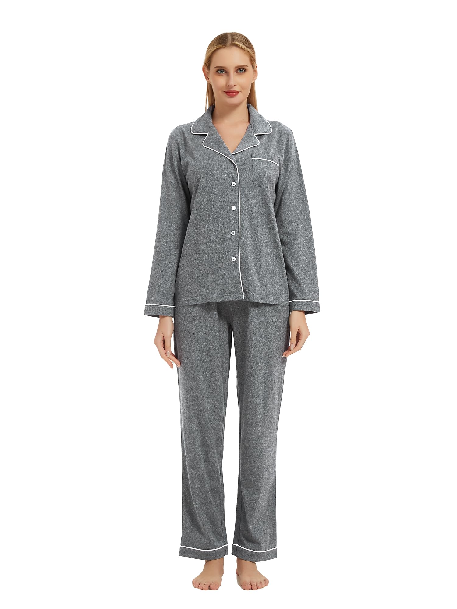 Women's 100% Cotton Pajama Set - Soft Long Sleeve Sleepwear for Lounge & Nightwear
