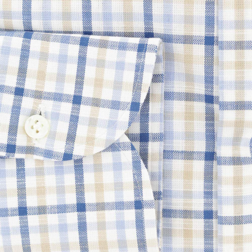 Luigi Borrelli Men's Blue Plaid Cotton Button Down Shirt - Medium Spread Collar (Size 16/41) | Perfect for Business Casual & Office Wear