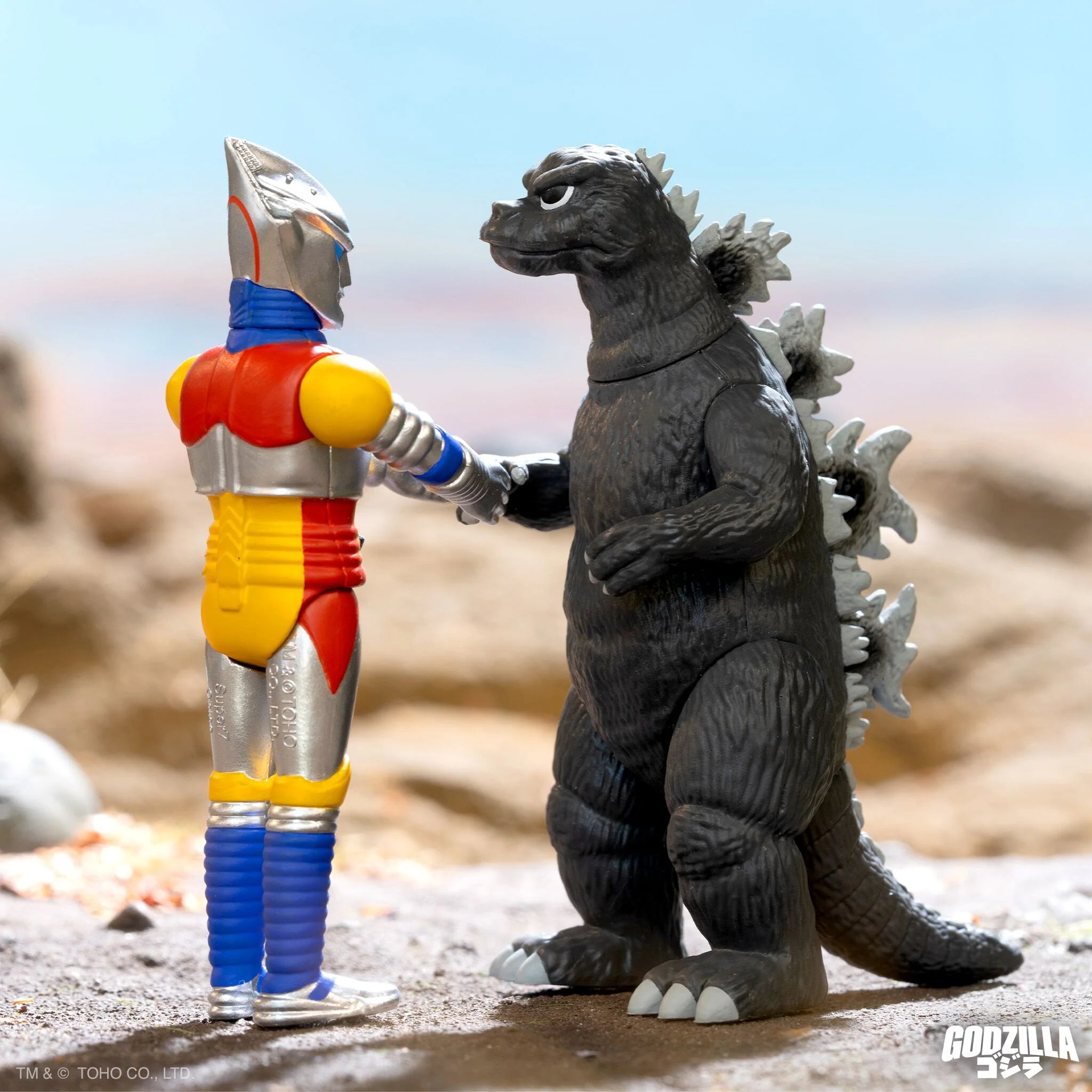 Super 7 Godzilla & Jet Jaguar Shaking Hands Action Figure 2-Pack - Collectible Kaiju Figures for Display & Gifts | Perfect for Movie Fans & Toy Collectors