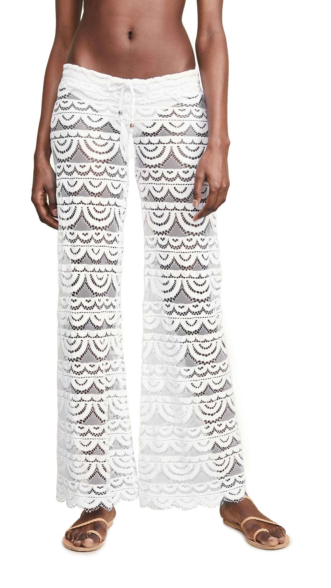 PQ Swim Women's Malibu Water Lily Lace Cover-Up Pants - Scalloped Hem, Adjustable Waist Tie | Beach Cover Up, Poolside Lounge, Resort Wear, Summer Vacation Outfit