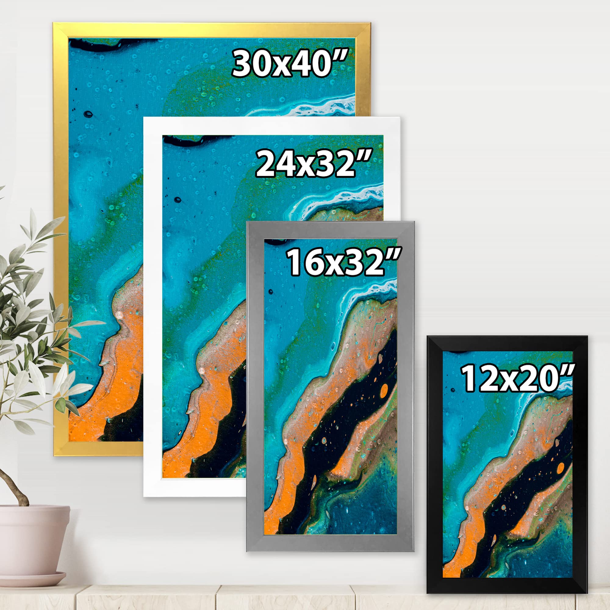 Abstract Marble Composition In Blue and Orange II - Modern Framed Wall Art Decor for Living Room, Bedroom & Office | Contemporary Home Decor