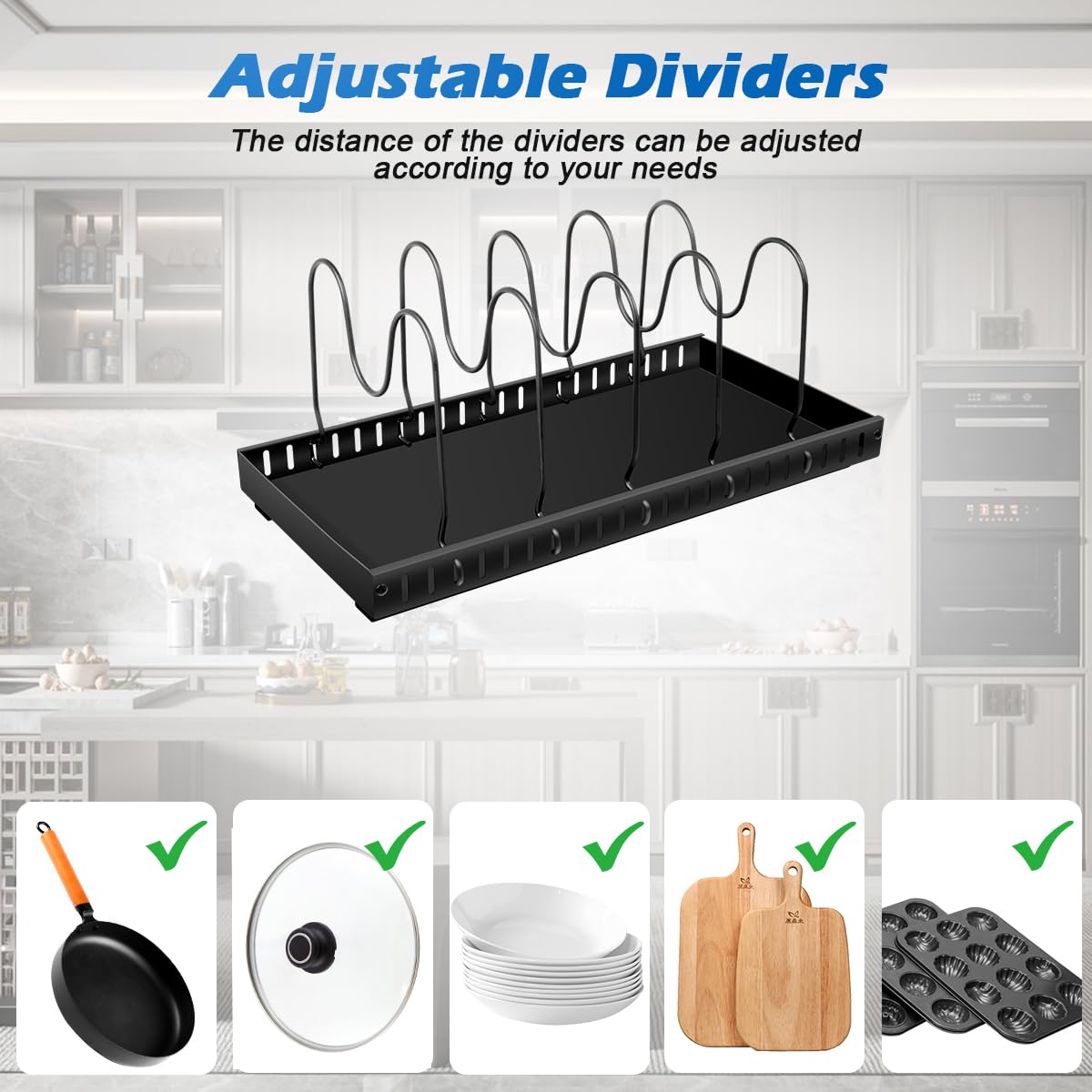 Under Cabinet Pull Out Organizer for Pots, Pans & Lids - 2-Tier Sliding Kitchen Storage Shelf | Space-Saving Cabinet Organizer for Cookware & Utensils | Perfect for Small Kitchens & Organized Cooking Spaces