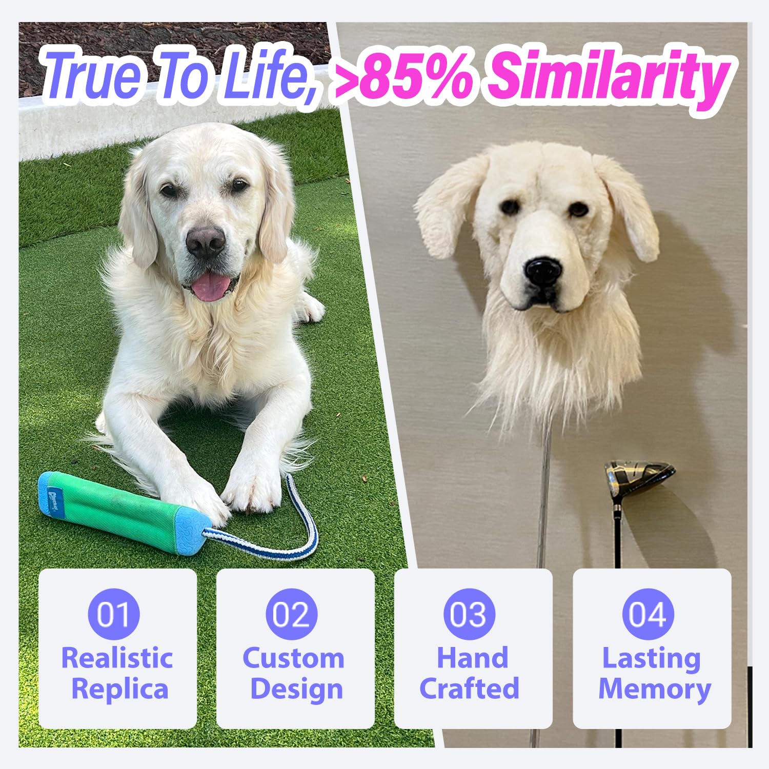 Custom Golf Driver Head Cover - Personalized & Lifelike Pet Design (Dog, Cat, etc.) for Golf Club Protection | Great Gift for Golf Lovers | Perfect for Course Play, Driving Range & Club Storage