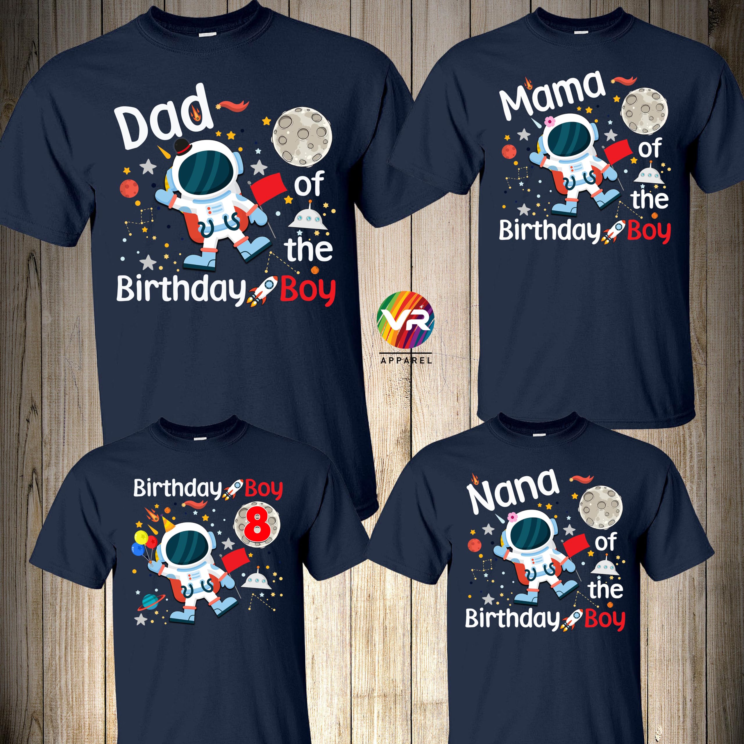 Custom Personalized Astronaut Space T-Shirts - Solar System Planets Moon Design for Boys - Perfect for Birthday Parties, Family Reunions & Space-Themed Celebrations