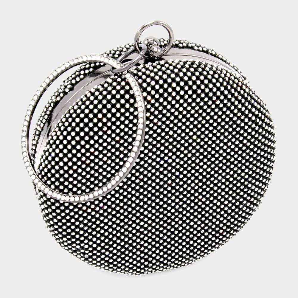 Stylish Black Bling Round Evening Tote Bag for Women - Elegant Crossbody Purse with Rhinestone Details | Perfect for Parties, Weddings & Night Out