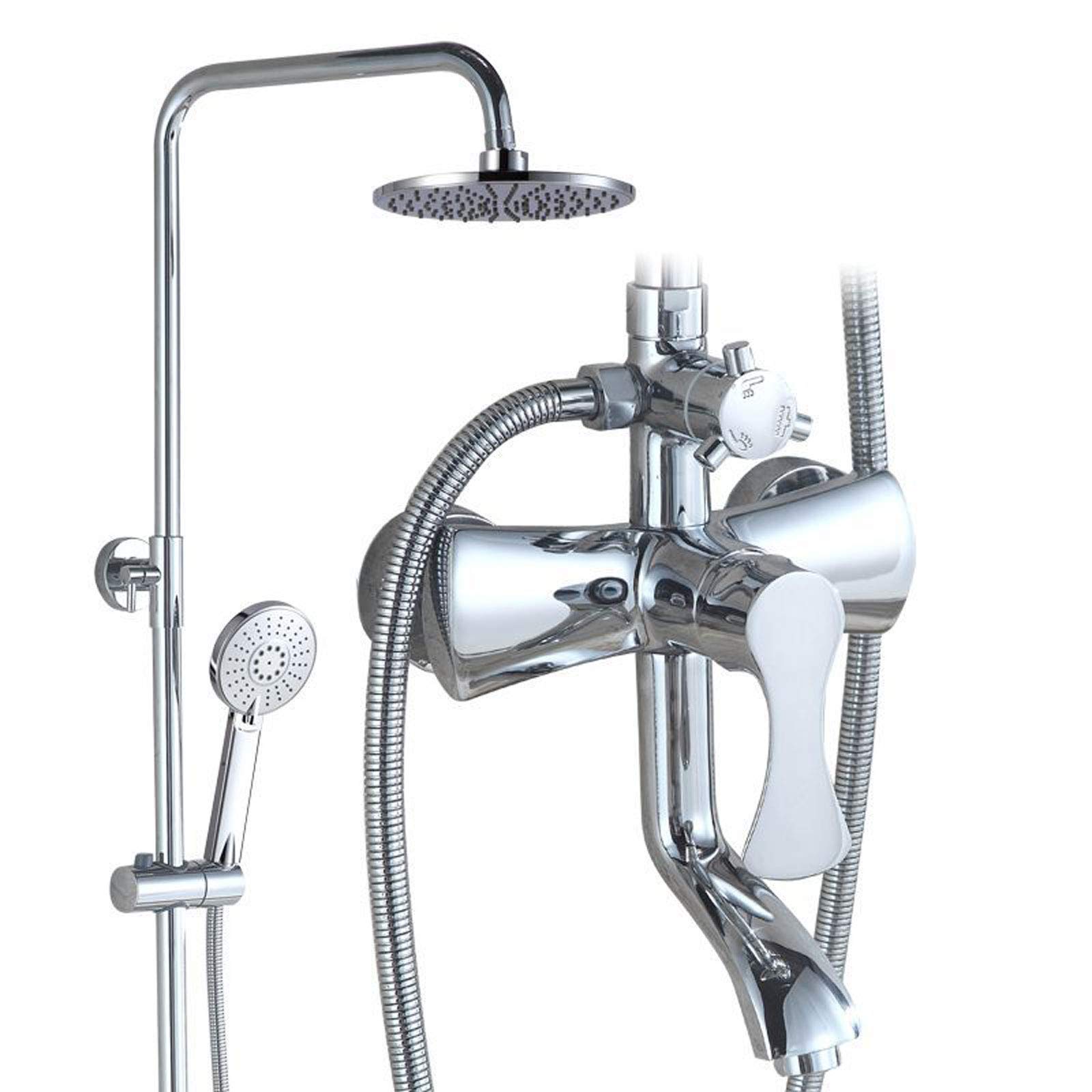 GELISURE Wall Mounted Adjustable Shower System - Chrome Overhead Shower Head with Brass Mixer Tap for Bathroom & Hotel Use | Perfect for Gym, Spa & Luxury Bathing Experience