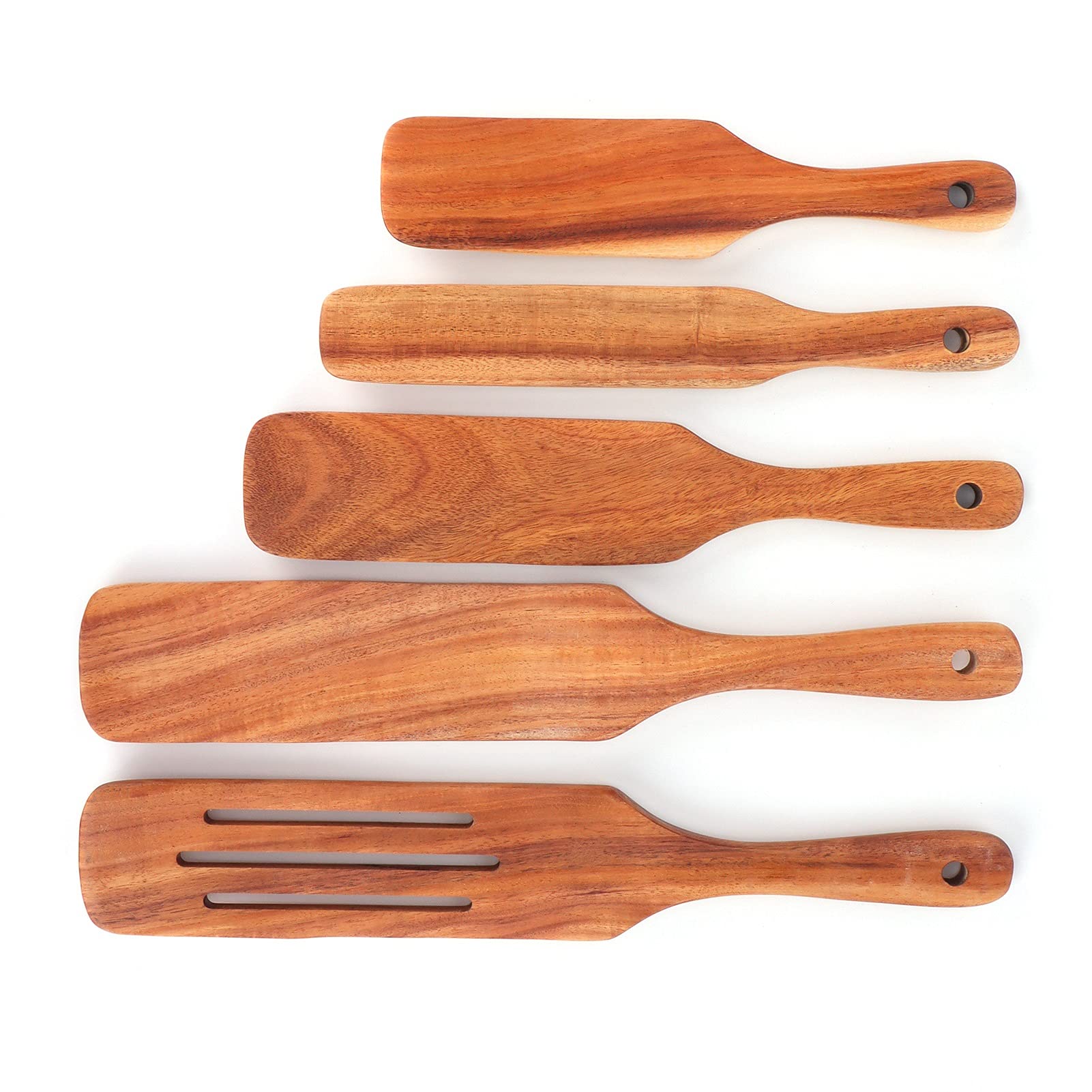5-Piece Teak Wooden Spatula Set - Non-Stick, Heat-Resistant Kitchen Utensils for Cooking, Baking & Flipping - Perfect for Pancakes, Eggs & Stirring Sauces
