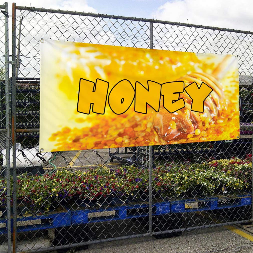 Honey Vinyl Banner 60x144Inches - Weatherproof Outdoor Advertising for Food & Beverage