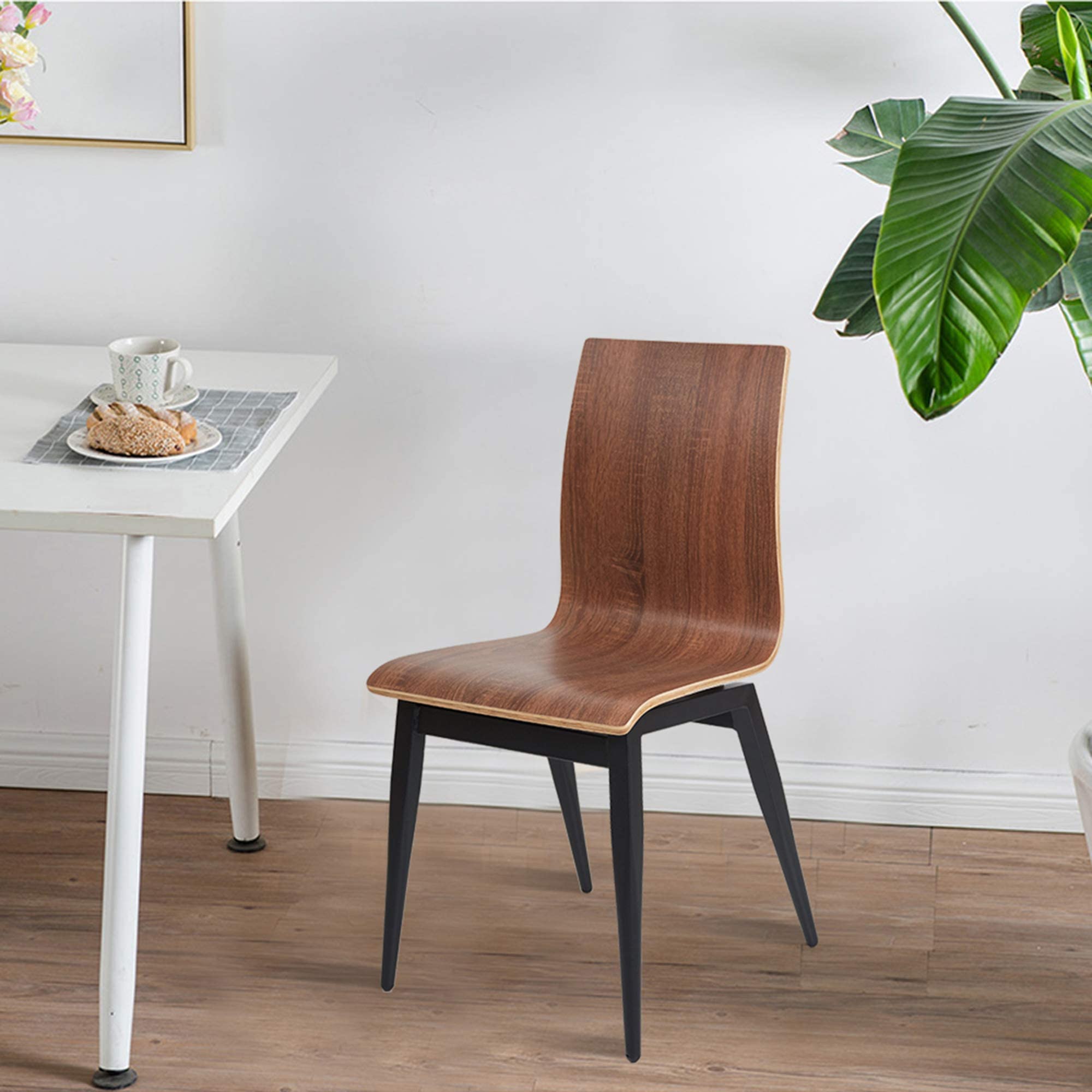 Modern Dining Room Chairs Set of 4 - Wooden Seat & Metal Leg Kitchen Chairs for Indoor/Outdoor Use - Ergonomic Oak Side Chairs for Home, Restaurant, and Patio Dining