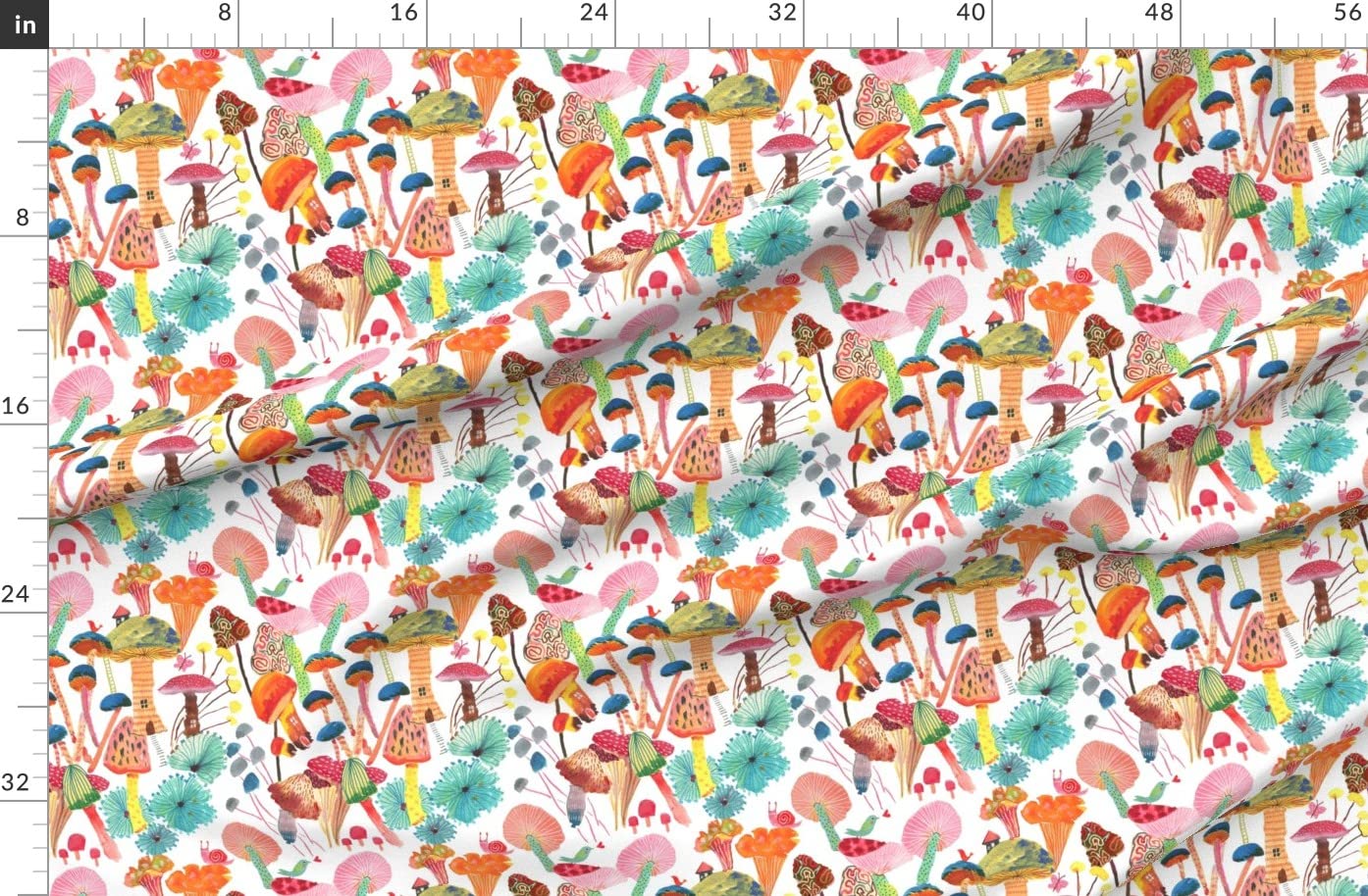 Magic Mushroom Printed Denim Fabric by The Yard - Home Decor & Upholstery for Bohemian Style
