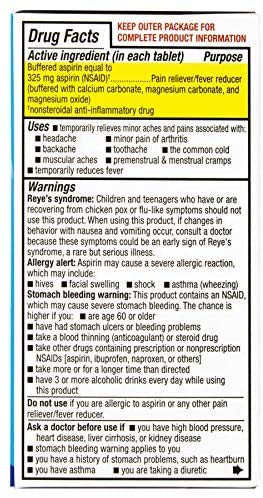 Bufferin Aspirin 325mg Pain Reliever & Fever Reducer - 130 Coated Tablets (3 Pack) for Adults | Headache, Back Pain, Arthritis & Muscle Relief with Buffering Agents | Perfect for Home, Office & Travel First Aid Kits