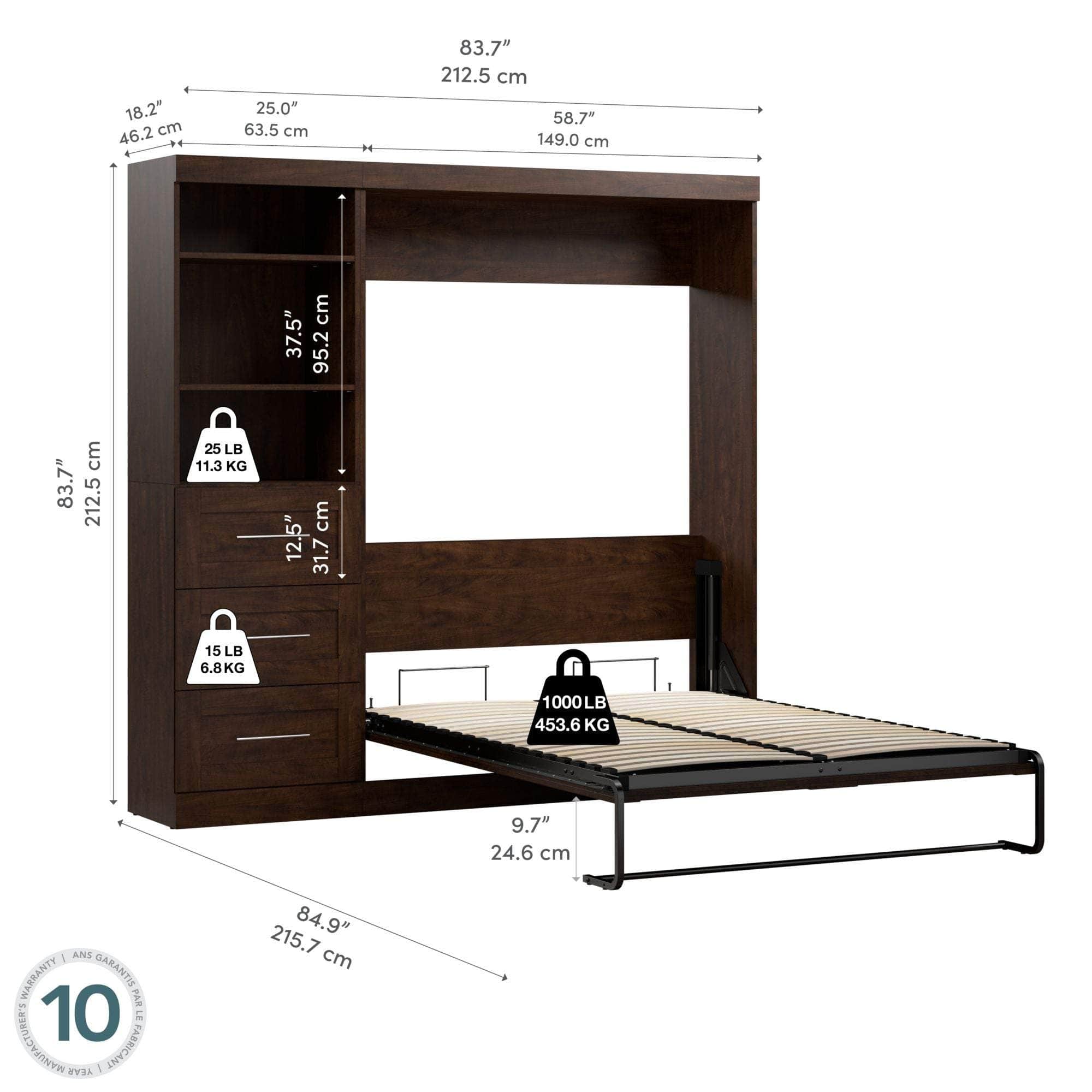 Pur Full Murphy Wall Bed with Storage Drawers - 84