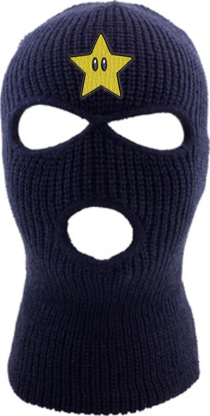 Star Ski Mask for Adults - Embroidered 3-Hole Full Face Cover, Warm Knitted Balaclava Beanie with Graphic Design - Perfect for Winter Sports, Skiing, Snowboarding & Outdoor Activities