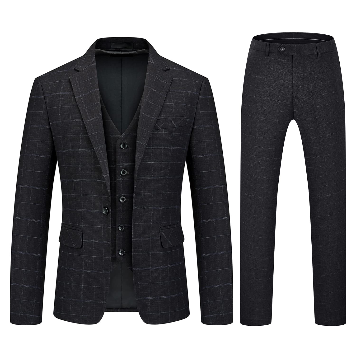 Men's 3-Piece Slim Fit Tweed Suit Set - Plaid One-Button Tuxedo for Weddings & Business | Formal & Professional Occasions