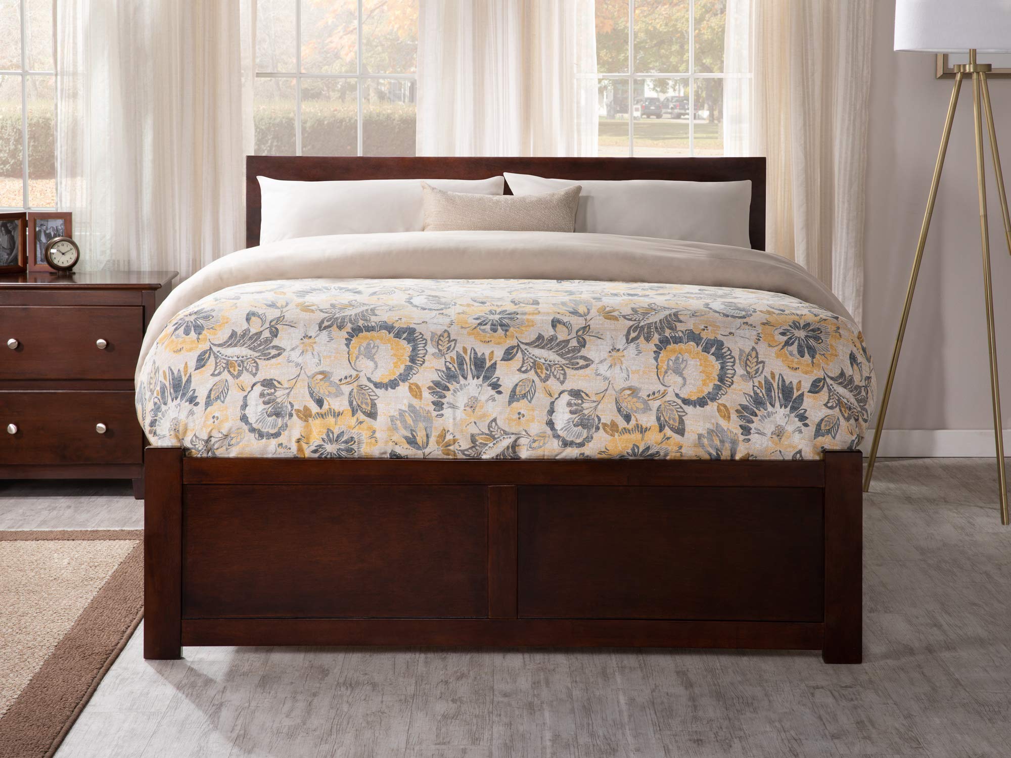 AFI Orlando Queen Size Platform Bed with Footboard & Twin XL Trundle in Walnut - Modern Solid Wood Bed Frame for Master Bedroom or Guest Room