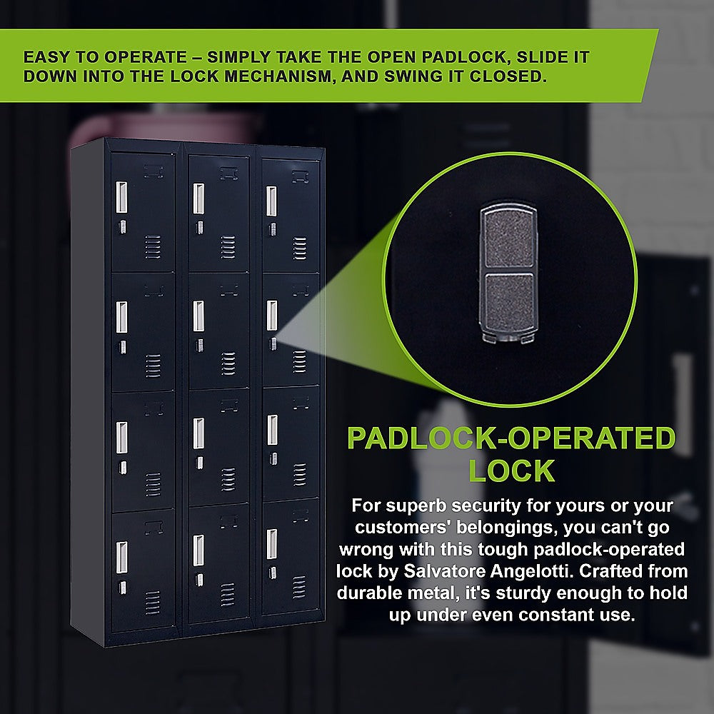12-Door Locker Cabinet - Heavy Duty Steel Storage for Office, Gym, School & Home - Secure Padlock Operated - Perfect for Employee Storage, Sports Equipment & Personal Belongings