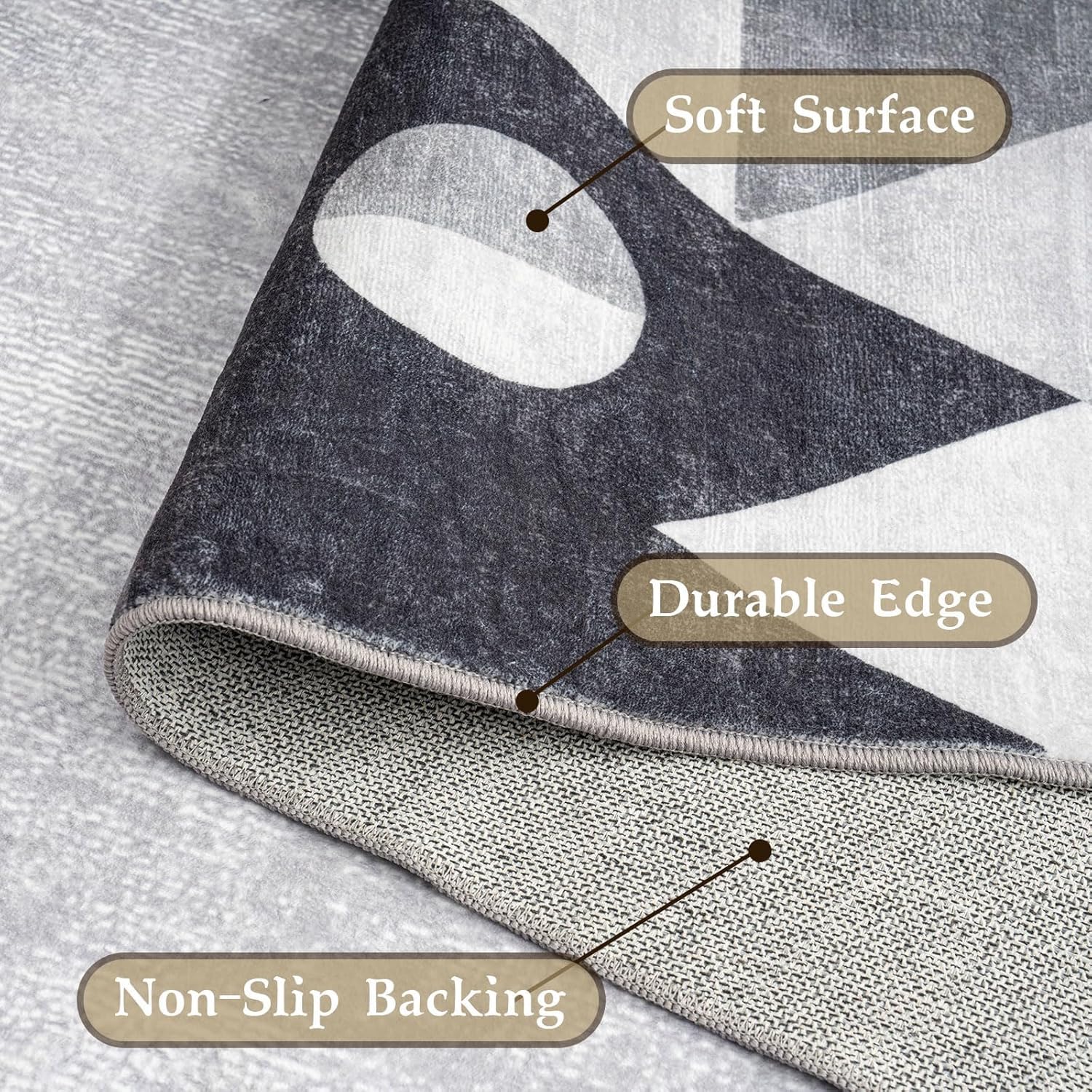 HOMFINE Washable Modern Geometric Area Rug 6x9 Feet - Soft Non-Slip Non-Shedding Machine Washable Rug for Living Room, Bedroom, Office - Grey Home Decor for Cozy Spaces