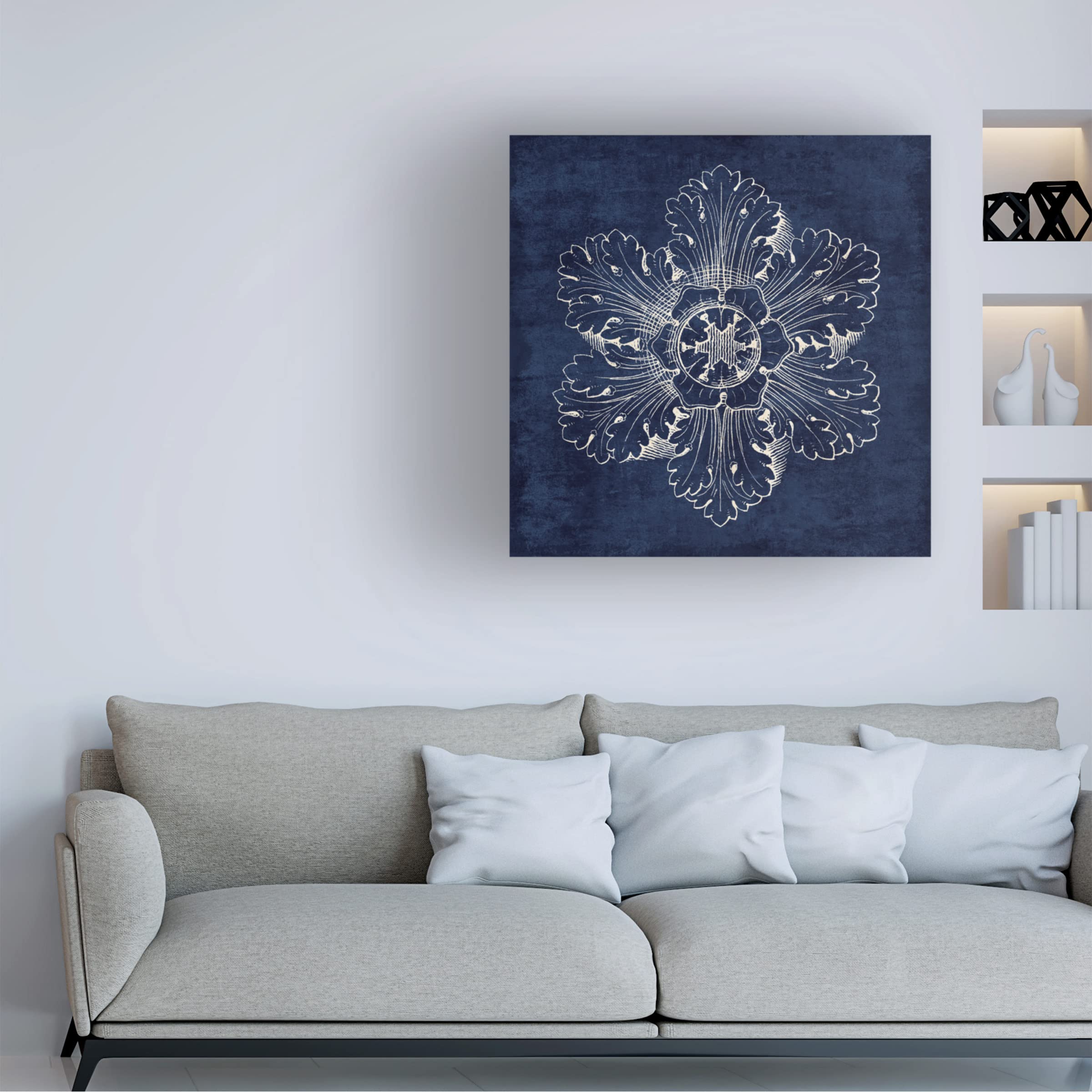 Trademark Fine Art 'Rosette V Indigo' Canvas Wall Art Print by Wild Apple Portfolio - Modern Abstract Painting for Living Room, Bedroom & Office Decor