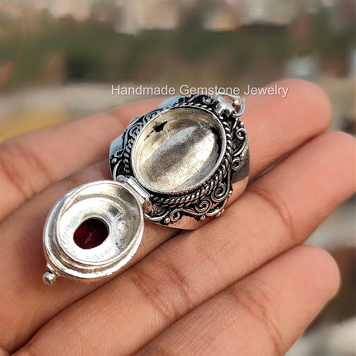 Natural Labradorite Ring with Blue Flash - December Birthstone Jewelry, Poison Box & Locket Ring, Healing Crystal Gift for Women | Perfect for Secret Messages, Spiritual Healing & Special Occasions