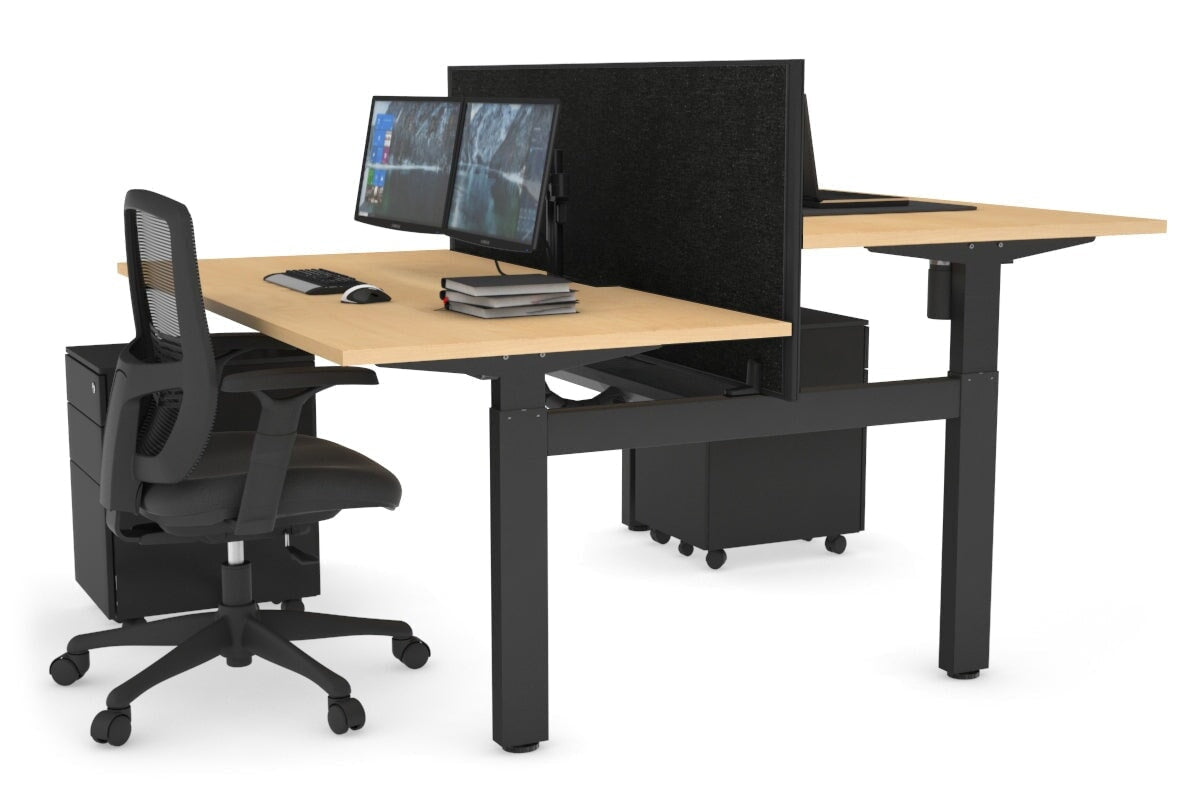 Adjustable 2-Person H Bench Workstation with Black Frame - 1400L x 800W, Cable Management Scallop | Perfect for Office, Home Workspace & Collaborative Environments